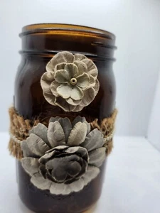 Brown Decorated Glass Mason Jar Decor - Picture 1 of 7