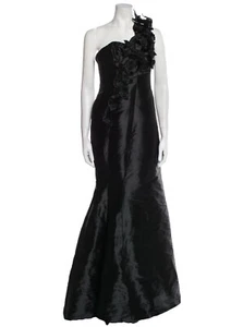 Angel Sanchez schwarz Blumen verziert One Shoulder Seide Abendkleid EUC Größe 8 - Bild 1 von 13