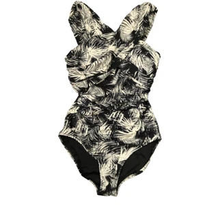 Garnet Hill Floral Print 1 Piece Swimsuit Ruched Front Underwire Bra Black 12 - Picture 1 of 18