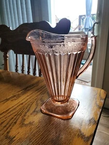 Antik rosa Depression Glas ADAM MUSTER Krug quadratische Basis Jeannette Co. - Bild 1 von 6