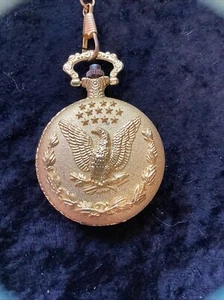 Vintage American Eagle Gold 13 Star Pocket Watch With Chain Working - Picture 1 of 8