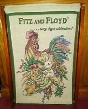 Fitz & Floyd Double Sided Rooster Easter Bunny Rabbits Tapestry on Wooden Frame