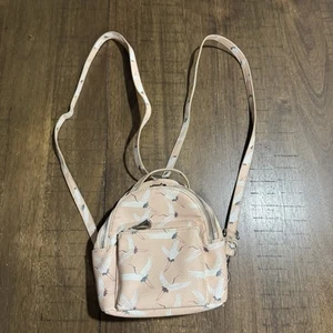 NWOT! Parfois Backpack Peachy Pink Crane Birds 6.5”x7” Zip Outer Inner Pocket - Picture 1 of 16