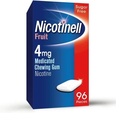 BRANDED Nicotinell Nicotine Gum, Quit Smoking Aid, Fruit Flavour, 4 mg, 96 Pieces