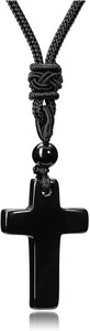 Cross Crystal Necklace for Men Women Natural Gemstone Healing Stone Cross Neckla - Picture 1 of 3