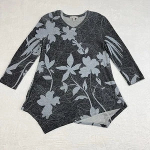 Jess & Jane Damen 3/4 Arm Blumen V-Ausschnitt Tunika Oberteil grau Stretch Gr. M - Bild 1 von 8