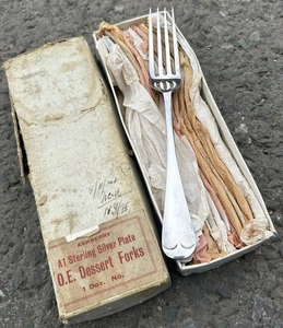 Antike Ashberry 1 Dutzend A1 Sterling Silber Teller Gabeln verpackt - Bild 1 von 1