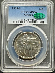 1938-S OREGON TRAIL COMMEMORATIVE SILVER HALF DOLLAR PCGS MS66 CAC 9XED25 - Picture 1 of 4