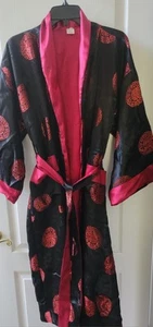 Bata china negra de seda/satén con brocados rojos, chaqueta para fumar, grande unisex - Imagen 1 de 10