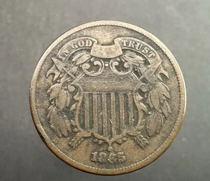 1865 2 Cent Piece US 2 Cent Coin - Picture 1 of 4