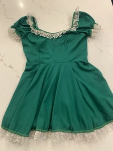 Abito vintage anni 70 Holiday Pixie verde con bordo bianco NO etichette taglia media - Foto 1 di 10