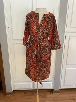 TALBOTS NWOT  $159 Bow Belted Paisley Pineapple Linen Blend Dress Size 8 Boho - Image 1 of 4