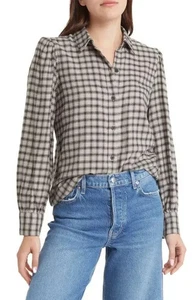 Rails Shirt Womens Angelica Check Flannel Small Beige Black Plaid Button Front - Picture 1 of 12