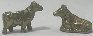 Pair Solid Brass Cow Figurines with Bows Around Their Necks - Picture 1 of 5