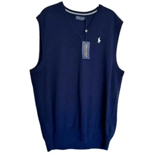 Polo Ralph Lauren Golf Navy Blau 100% Merinowolle V-Ausschnitt Pull-On Weste Gr. L Neu mit Etikett - Bild 1 von 15