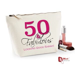 Personalisierte Kosmetiktasche - Geschenk zum 50. Geburtstag - 50 & fabelhaft - NEU - Bild 1 von 1