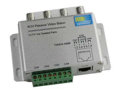 4CH HD TVI AHD CVI Video Balun Passive Transceiver Adapter CCTV DVR UTP RJ45 - Image 1 of 4