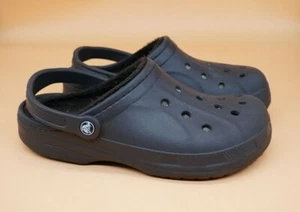 Crocs Brown Rubber Fleece Lined Casual Slip On Loafers Shoes Mens 9 / Women 11 - Picture 1 of 10