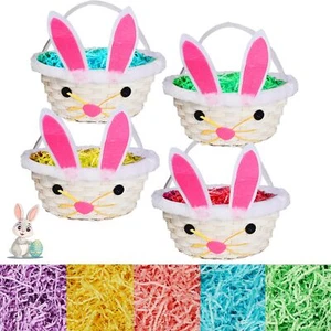 4 Pcs Easter Bunny Woven Basket with 5 Colors Easter Grass Raffia Paper Fille... - Picture 1 of 7