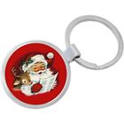 Vintage Santa and Reindeer with List Keychain - Includes 1.25 Inch Loop for Keys