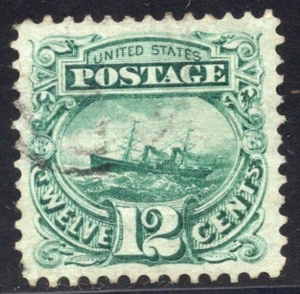 1869 US SC 117 12c S.S. Adriatic Pictorial - Used XF/Sup Face Free Cancel - Picture 1 of 3