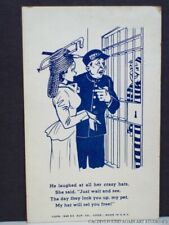 Girl with Hacksaw Hat Visits Man in Jail Exhibit Supply Arcade Card Comic 1948