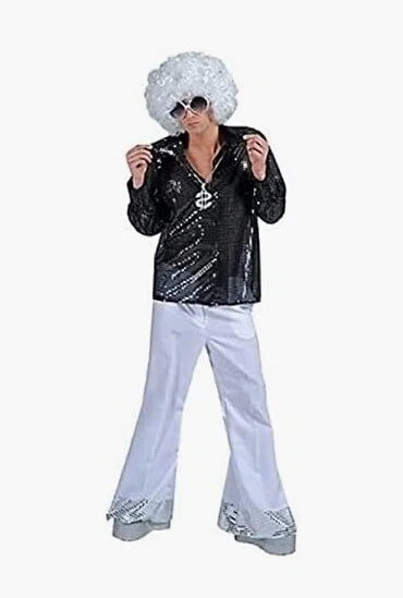 White Disco Pants - Sequin Bottoms - 1970's - Costume - Large 38-42 - Image 1 of 1