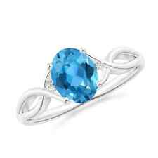 ANGARA Oval Swiss Blue Topaz Criss Cross Ring with Diamond Accents
