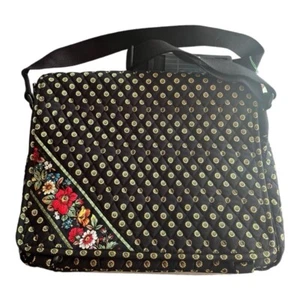 Vintage VERA BRADLEY Vibrant Black Floral Laptop Messenger Crossbody Bag Retired - Picture 1 of 7