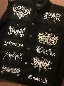 Black Metal Battle Jacket Cut-Off Denim Vest Watain Rocker +10 Mayhem Dissection - Picture 1 of 12