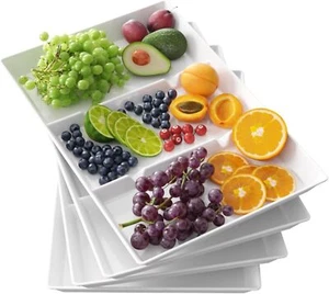 4 - PCS 15" x 10" Divided Serving Tray - White,for Party Food in Kitchen (etc.) - Picture 1 of 45