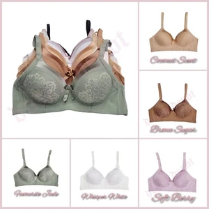 Satin Lace Full Coverage Wide Side Support 3 Hook Padded Wireless No Wire Bras - Picture 1 of 33