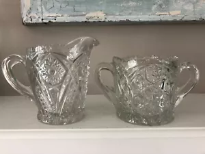 Vintage Pressglas Zucker Milchkännchen Set Retro Küche Pressschnitt? Top Zustand! - Bild 1 von 3