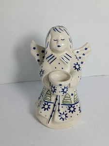 Polish Pottery Angel Candle Holder Ceramika Wiza Boleslawiec Christmas 7 Inches - Picture 1 of 13