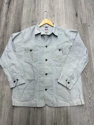 Vintage 80s Work Wear Blue Pin Striped Carpenter Chore Jacket Size L/XL - Image 1 of 4