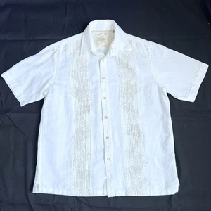 Tasso Elba Island Linen Cotton Short Sleeve Shirt Mens M White & Beige Tropical - Picture 1 of 17