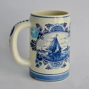 Taza de cerveza holandesa pintada a mano azul Delft vintage - Imagen 1 de 8