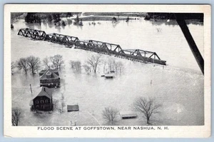 1920-40's GOFFSTOWN NEW HAMPSHIRE NH FLOOD SCENCE NEAR NASHUA BRIDGE POSTCARD - Picture 1 of 2