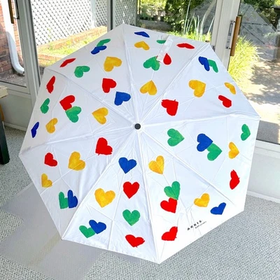 NWT Akris 100 Years Rainbow Hearts Dots White Folding Umbrella Strotz Magicmatic - Image 1 of 4