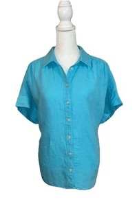 Baird McNutt / J Crew Irish Linen Relaxed Short Slv Shirt Women’s Sz M 46 Chest - Picture 1 of 19