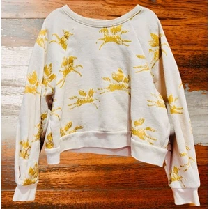 Tea Collection Girls’ Pegasus Print Crop Sweater Size: M Ivory/Oatmeal/Gold - Picture 1 of 6
