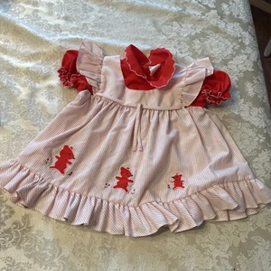 Vintage Nanette Trägerkleid rot weiß tanzende Mäuse 15-18 Monate - Bild 1 von 5