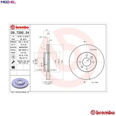 2x BRAKE DISC 09.7292.34 FOR RENAULT LAGUNA/Nevada/Grandtour MEGANE/Scenic 1.8L - Image 1 of 4