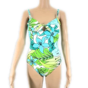 Cherokee Womens One Piece Swimsuit Sz Small/MediuM Turquoise White Floral Tie - Picture 1 of 8