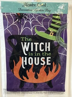 Witch Caldron Garden Flag Halloween Witch Is In House 12.5x 18” Nylon Purple - Image 1 of 3