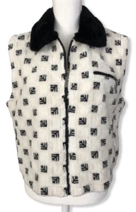 Duffel Womens Sz M Outdoor Fleece Vest Full Zip Pockets White Black - Picture 1 of 10