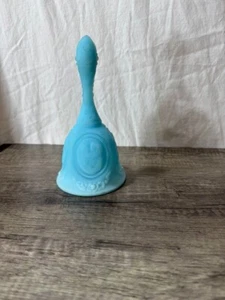VINTAGE FENTON BLUE SATIN GLASS MOTHER & CHILD BELL 6" - Picture 1 of 5