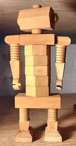 Vintage Articulated Wooden Toy Robot Sculpture - Picture 1 of 5