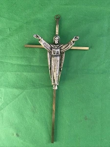 Antique Vintage INRI Metal Cross Jesus Catholic Wall Hanging 10”Crucifix Funeral - Picture 1 of 8