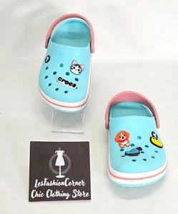 Crocs Junior Ice Blue/Pink Rubber Jibbitz Crocband Clog Size 2 1993 - Picture 1 of 15